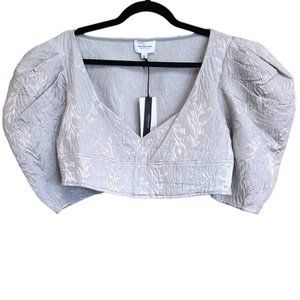 Women's NWT Who What Wear Jacquard Silk Blend Cropped‎ Puff Sleeve Top Large